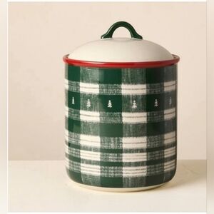 Stoneware Reactive Glaze Cookie Jar Cream/ Green Plaid - Hearth & Hand